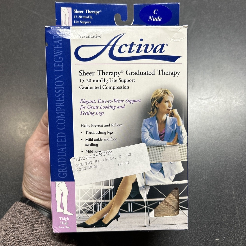 Activa Sheer Therapy Sz C Nude 15-20 MmHg Lite Support Compression Hose Thigh Hi